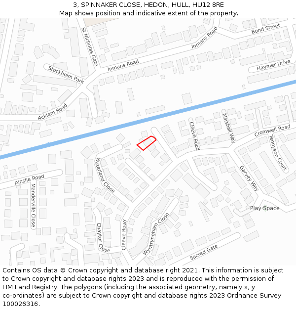 3, SPINNAKER CLOSE, HEDON, HULL, HU12 8RE: Location map and indicative extent of plot