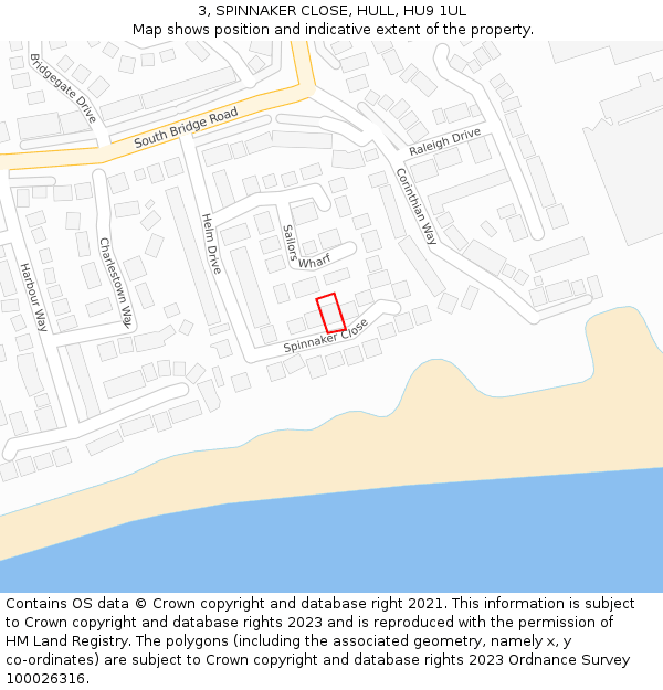 3, SPINNAKER CLOSE, HULL, HU9 1UL: Location map and indicative extent of plot