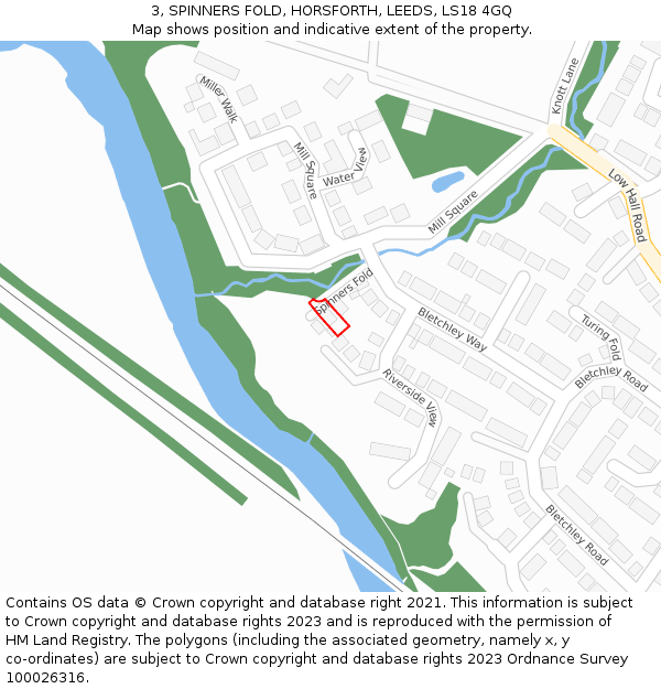 3, SPINNERS FOLD, HORSFORTH, LEEDS, LS18 4GQ: Location map and indicative extent of plot