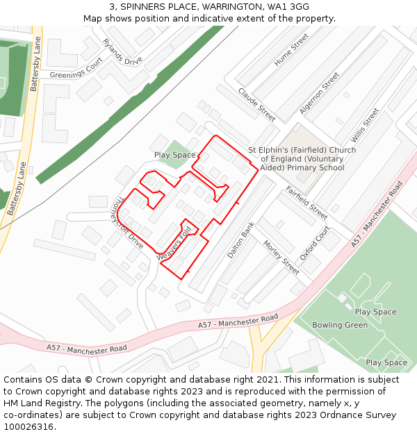 3, SPINNERS PLACE, WARRINGTON, WA1 3GG: Location map and indicative extent of plot