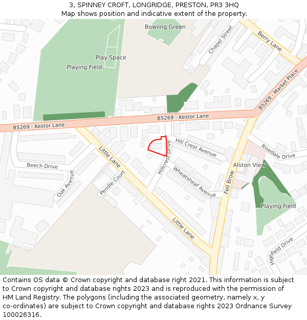 3, SPINNEY CROFT, LONGRIDGE, PRESTON, PR3 3HQ: Location map and indicative extent of plot