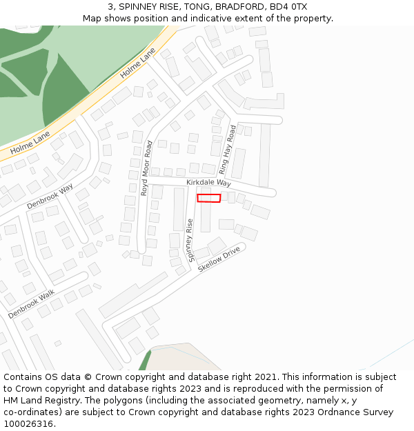3, SPINNEY RISE, TONG, BRADFORD, BD4 0TX: Location map and indicative extent of plot