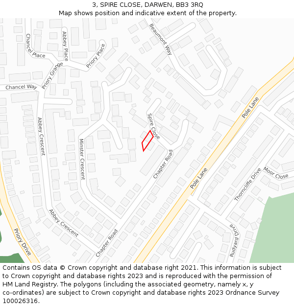 3, SPIRE CLOSE, DARWEN, BB3 3RQ: Location map and indicative extent of plot