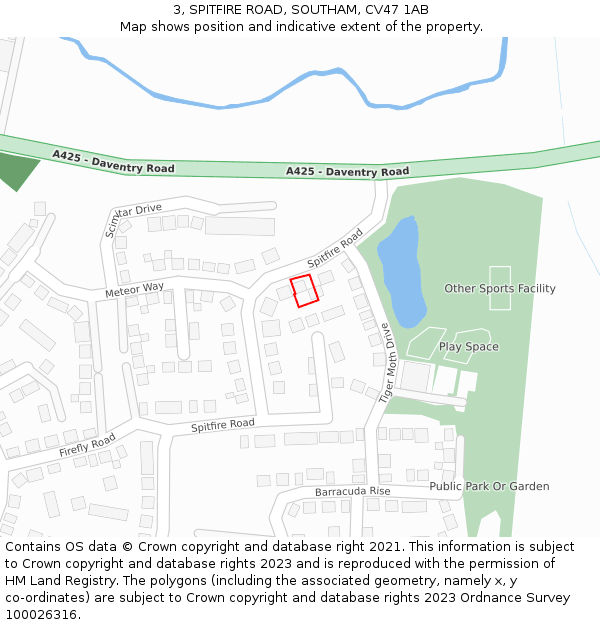 3, SPITFIRE ROAD, SOUTHAM, CV47 1AB: Location map and indicative extent of plot