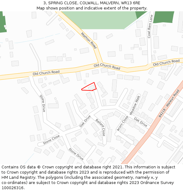 3, SPRING CLOSE, COLWALL, MALVERN, WR13 6RE: Location map and indicative extent of plot