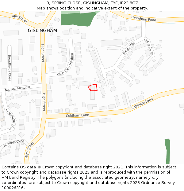 3, SPRING CLOSE, GISLINGHAM, EYE, IP23 8GZ: Location map and indicative extent of plot