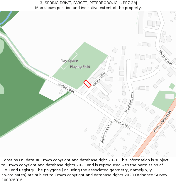 3, SPRING DRIVE, FARCET, PETERBOROUGH, PE7 3AJ: Location map and indicative extent of plot