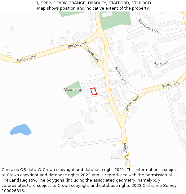 3, SPRING FARM GRANGE, BRADLEY, STAFFORD, ST18 9GB: Location map and indicative extent of plot