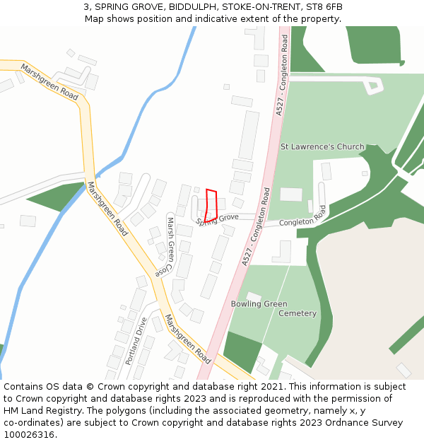 3, SPRING GROVE, BIDDULPH, STOKE-ON-TRENT, ST8 6FB: Location map and indicative extent of plot