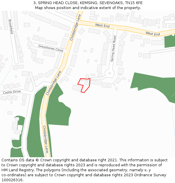 3, SPRING HEAD CLOSE, KEMSING, SEVENOAKS, TN15 6FE: Location map and indicative extent of plot