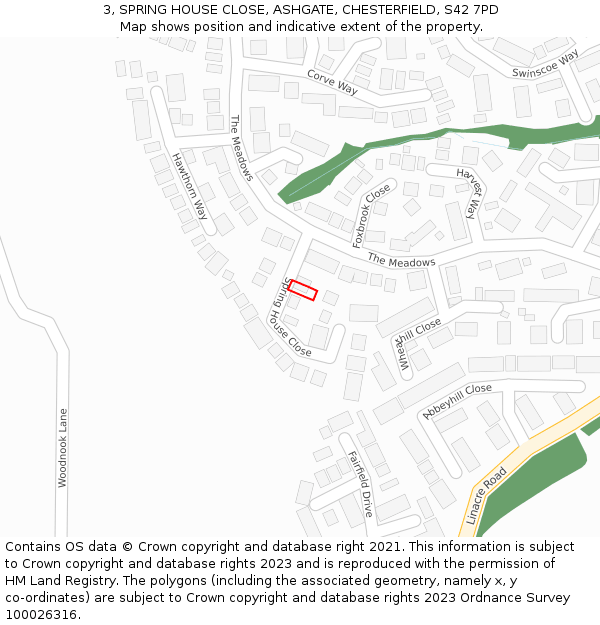 3, SPRING HOUSE CLOSE, ASHGATE, CHESTERFIELD, S42 7PD: Location map and indicative extent of plot