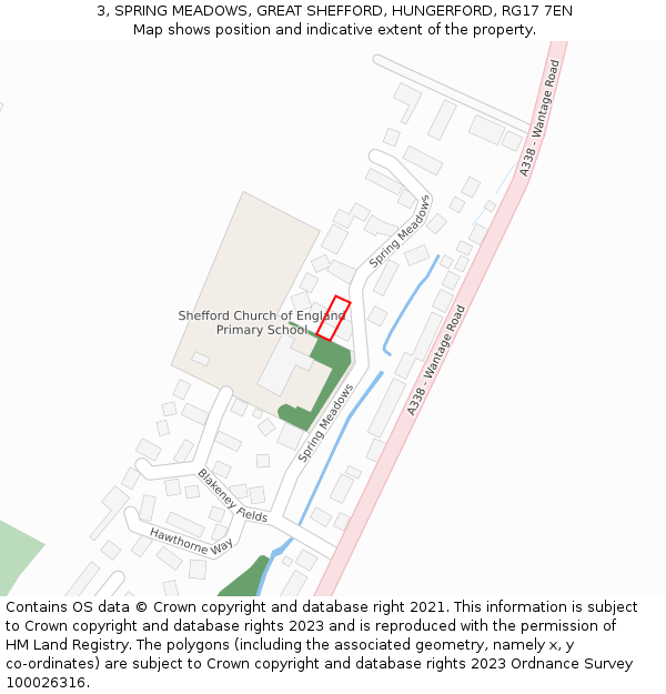 3, SPRING MEADOWS, GREAT SHEFFORD, HUNGERFORD, RG17 7EN: Location map and indicative extent of plot