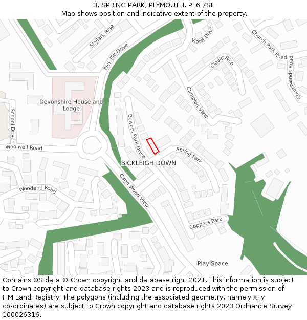 3, SPRING PARK, PLYMOUTH, PL6 7SL: Location map and indicative extent of plot