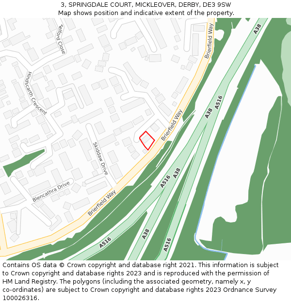 3, SPRINGDALE COURT, MICKLEOVER, DERBY, DE3 9SW: Location map and indicative extent of plot