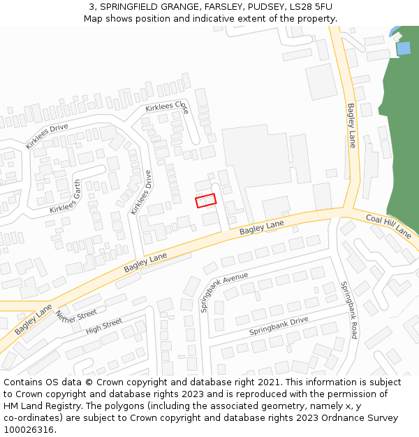 3, SPRINGFIELD GRANGE, FARSLEY, PUDSEY, LS28 5FU: Location map and indicative extent of plot