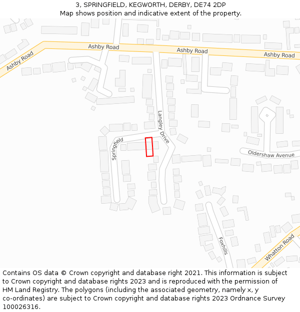 3, SPRINGFIELD, KEGWORTH, DERBY, DE74 2DP: Location map and indicative extent of plot