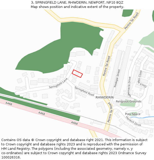 3, SPRINGFIELD LANE, RHIWDERIN, NEWPORT, NP10 8QZ: Location map and indicative extent of plot
