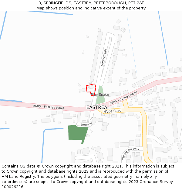 3, SPRINGFIELDS, EASTREA, PETERBOROUGH, PE7 2AT: Location map and indicative extent of plot