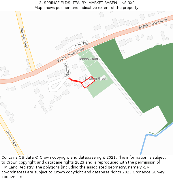 3, SPRINGFIELDS, TEALBY, MARKET RASEN, LN8 3XP: Location map and indicative extent of plot