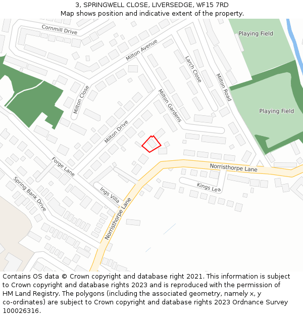 3, SPRINGWELL CLOSE, LIVERSEDGE, WF15 7RD: Location map and indicative extent of plot