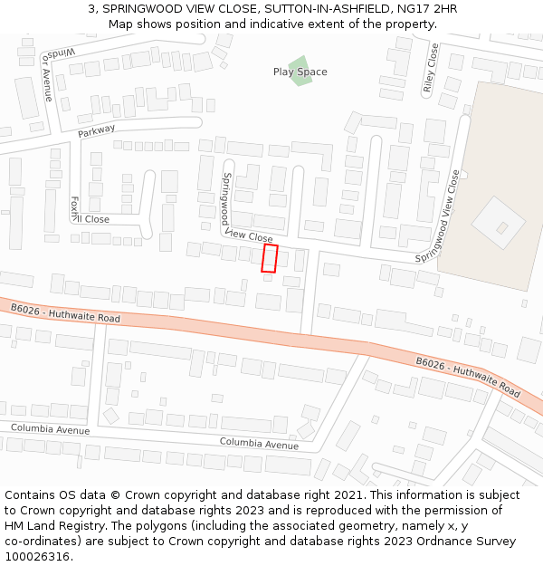 3, SPRINGWOOD VIEW CLOSE, SUTTON-IN-ASHFIELD, NG17 2HR: Location map and indicative extent of plot