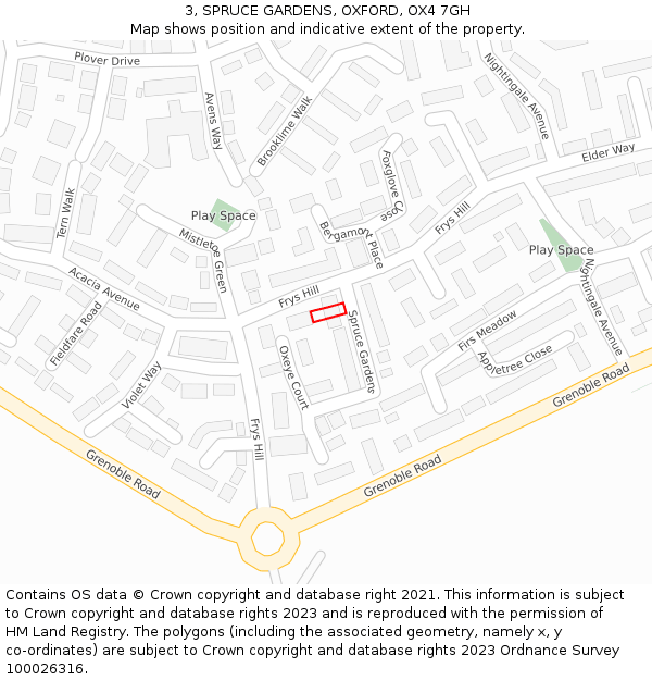 3, SPRUCE GARDENS, OXFORD, OX4 7GH: Location map and indicative extent of plot