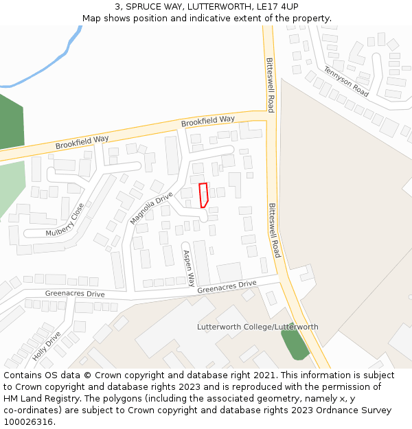 3, SPRUCE WAY, LUTTERWORTH, LE17 4UP: Location map and indicative extent of plot