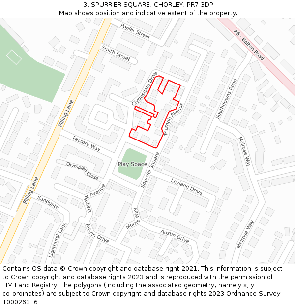 3, SPURRIER SQUARE, CHORLEY, PR7 3DP: Location map and indicative extent of plot