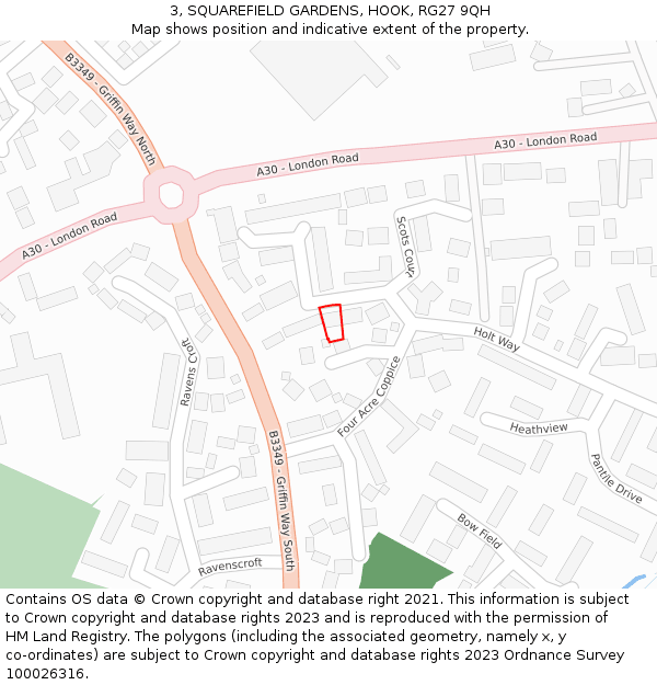 3, SQUAREFIELD GARDENS, HOOK, RG27 9QH: Location map and indicative extent of plot