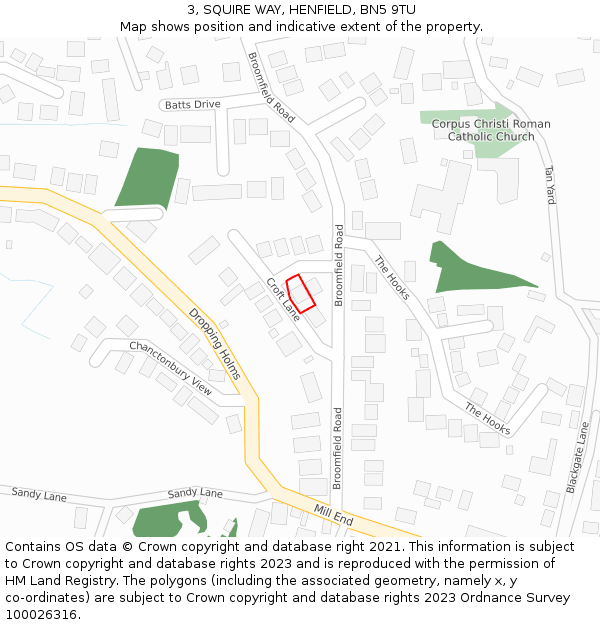 3, SQUIRE WAY, HENFIELD, BN5 9TU: Location map and indicative extent of plot