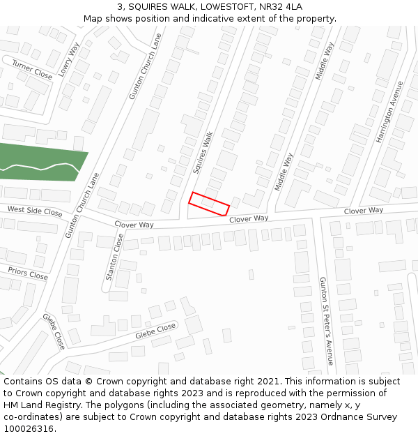 3, SQUIRES WALK, LOWESTOFT, NR32 4LA: Location map and indicative extent of plot