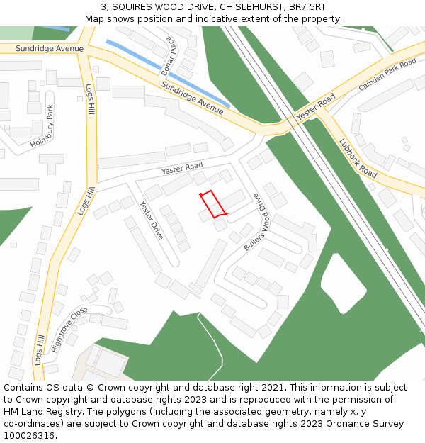 3, SQUIRES WOOD DRIVE, CHISLEHURST, BR7 5RT: Location map and indicative extent of plot