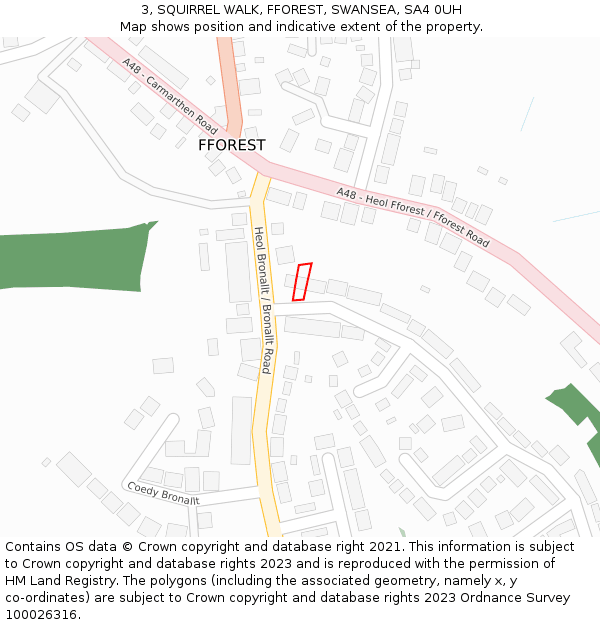 3, SQUIRREL WALK, FFOREST, SWANSEA, SA4 0UH: Location map and indicative extent of plot