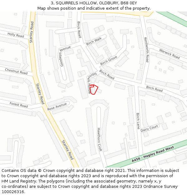 3, SQUIRRELS HOLLOW, OLDBURY, B68 0EY: Location map and indicative extent of plot