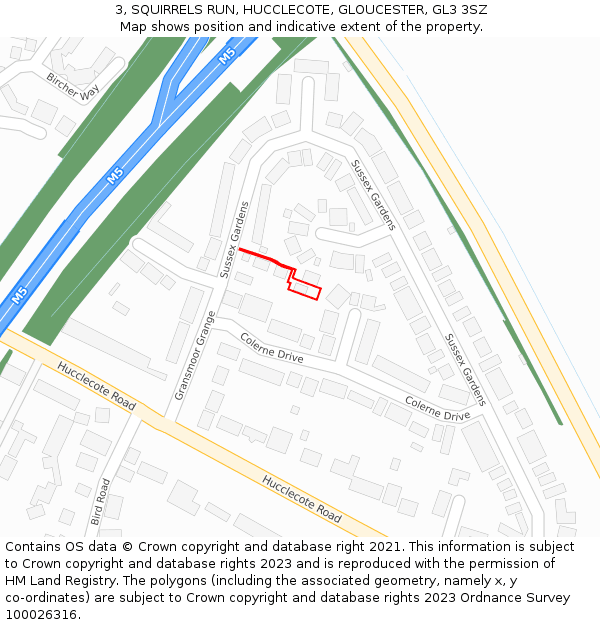 3, SQUIRRELS RUN, HUCCLECOTE, GLOUCESTER, GL3 3SZ: Location map and indicative extent of plot
