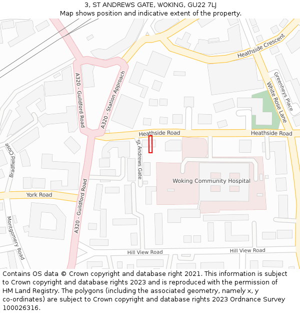 3, ST ANDREWS GATE, WOKING, GU22 7LJ: Location map and indicative extent of plot