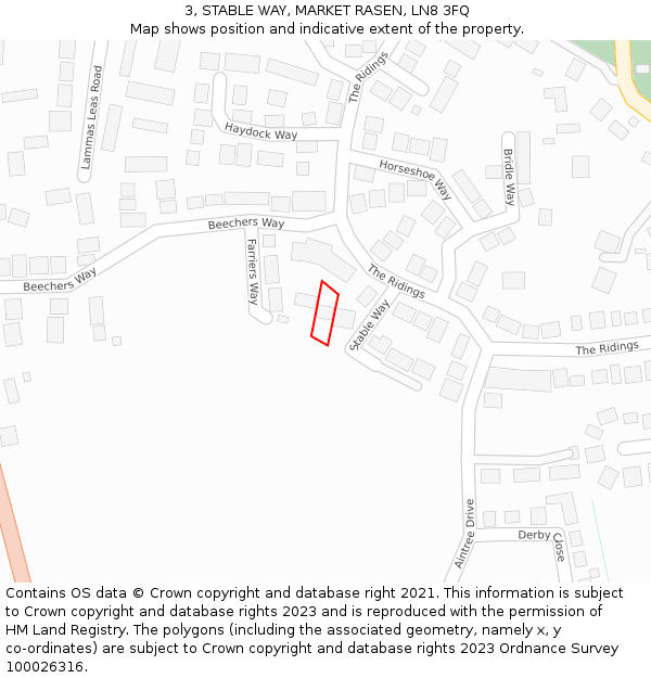 3, STABLE WAY, MARKET RASEN, LN8 3FQ: Location map and indicative extent of plot