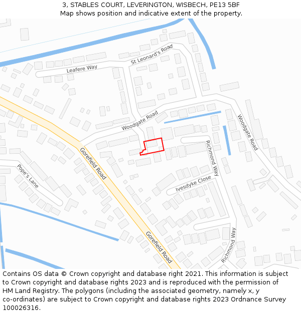 3, STABLES COURT, LEVERINGTON, WISBECH, PE13 5BF: Location map and indicative extent of plot