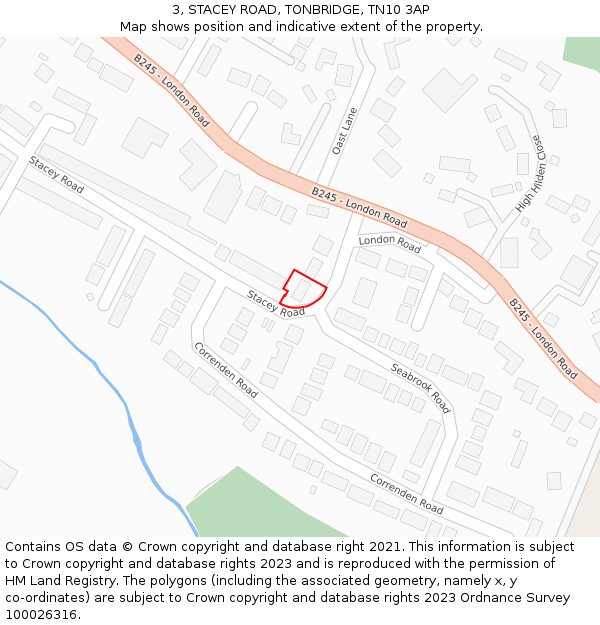 3, STACEY ROAD, TONBRIDGE, TN10 3AP: Location map and indicative extent of plot