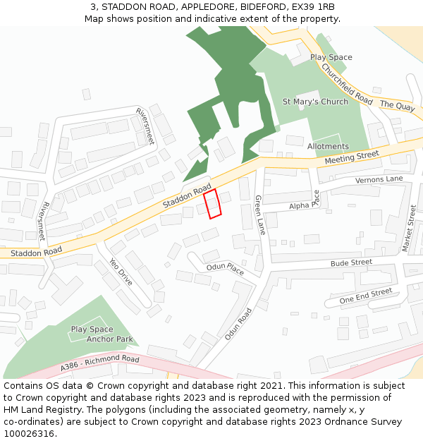 3, STADDON ROAD, APPLEDORE, BIDEFORD, EX39 1RB: Location map and indicative extent of plot