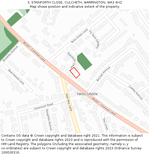 3, STAINFORTH CLOSE, CULCHETH, WARRINGTON, WA3 4HZ: Location map and indicative extent of plot