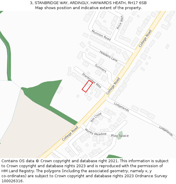 3, STANBRIDGE WAY, ARDINGLY, HAYWARDS HEATH, RH17 6SB: Location map and indicative extent of plot