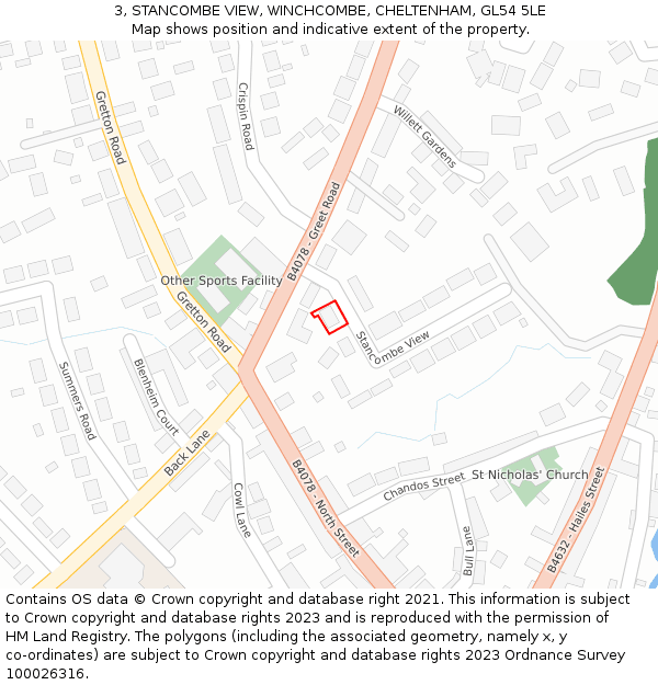 3, STANCOMBE VIEW, WINCHCOMBE, CHELTENHAM, GL54 5LE: Location map and indicative extent of plot