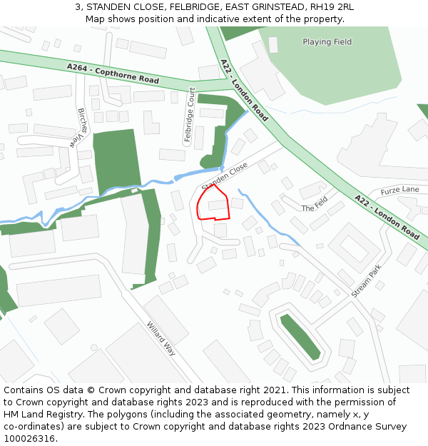 3, STANDEN CLOSE, FELBRIDGE, EAST GRINSTEAD, RH19 2RL: Location map and indicative extent of plot