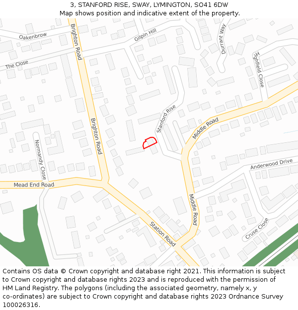3, STANFORD RISE, SWAY, LYMINGTON, SO41 6DW: Location map and indicative extent of plot
