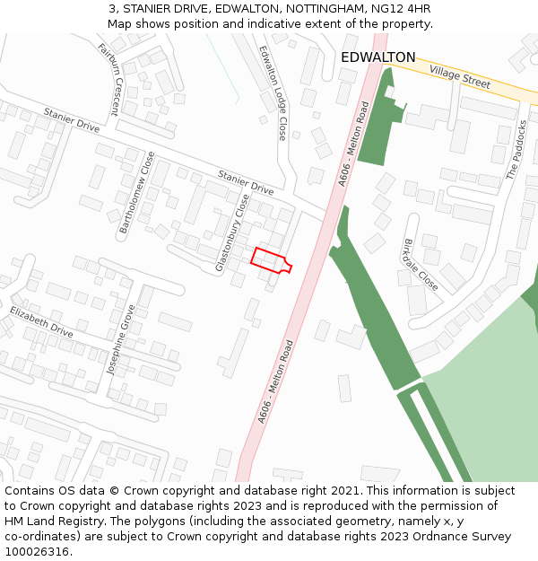 3, STANIER DRIVE, EDWALTON, NOTTINGHAM, NG12 4HR: Location map and indicative extent of plot