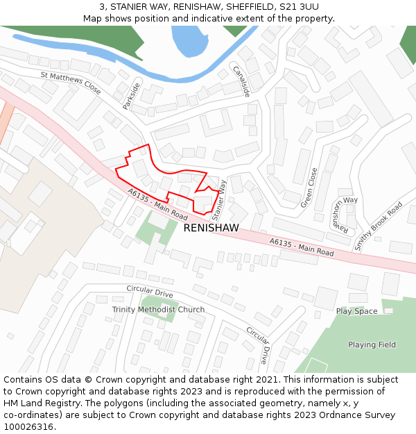 3, STANIER WAY, RENISHAW, SHEFFIELD, S21 3UU: Location map and indicative extent of plot