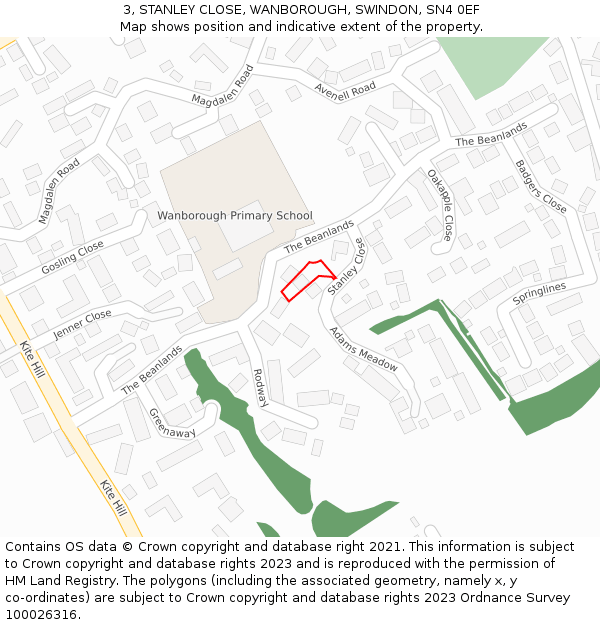 3, STANLEY CLOSE, WANBOROUGH, SWINDON, SN4 0EF: Location map and indicative extent of plot