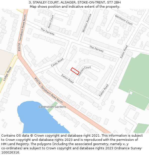 3, STANLEY COURT, ALSAGER, STOKE-ON-TRENT, ST7 2BH: Location map and indicative extent of plot