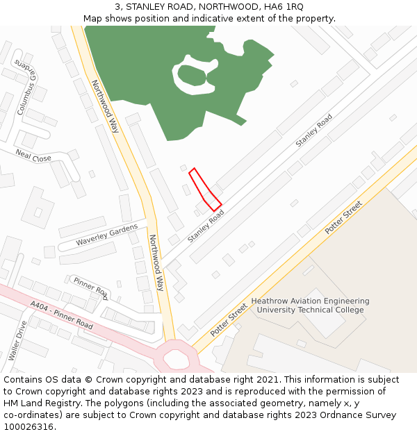 3, STANLEY ROAD, NORTHWOOD, HA6 1RQ: Location map and indicative extent of plot